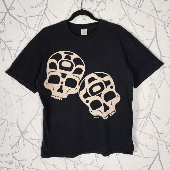 Oscardo Black Skulls Print 100% Cotton Crewneck Graphic T-Shirt - Picture 1 of 4